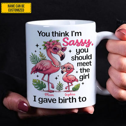 Personalized Flamingo Mom & Daughter White Mug