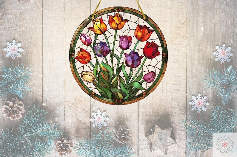 Colorful Tulip Acrylic Window Hanging