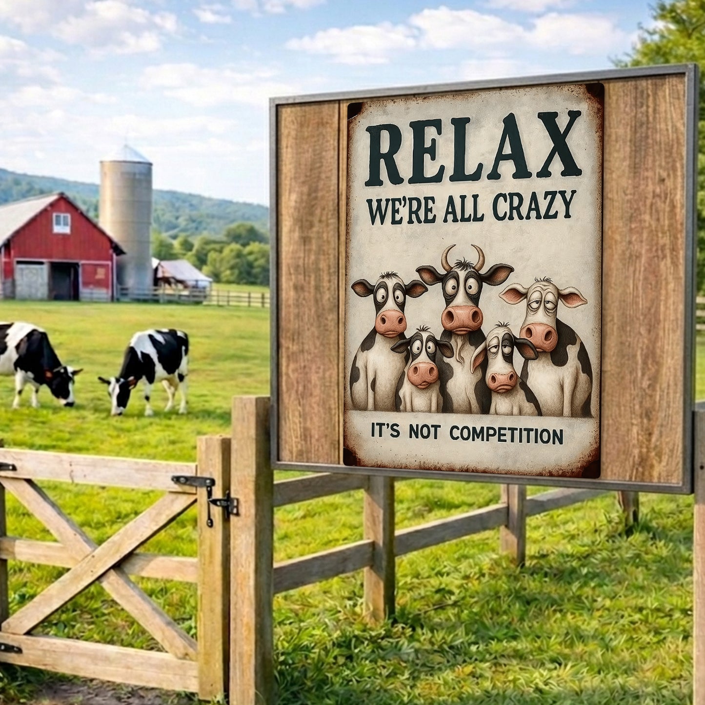 We're All Crazy - Cow Metal Sign