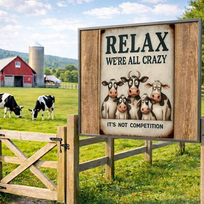 We're All Crazy - Cow Metal Sign