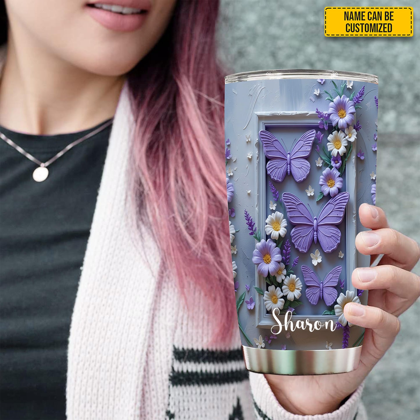 Personalized Butterfly Floral Tumbler