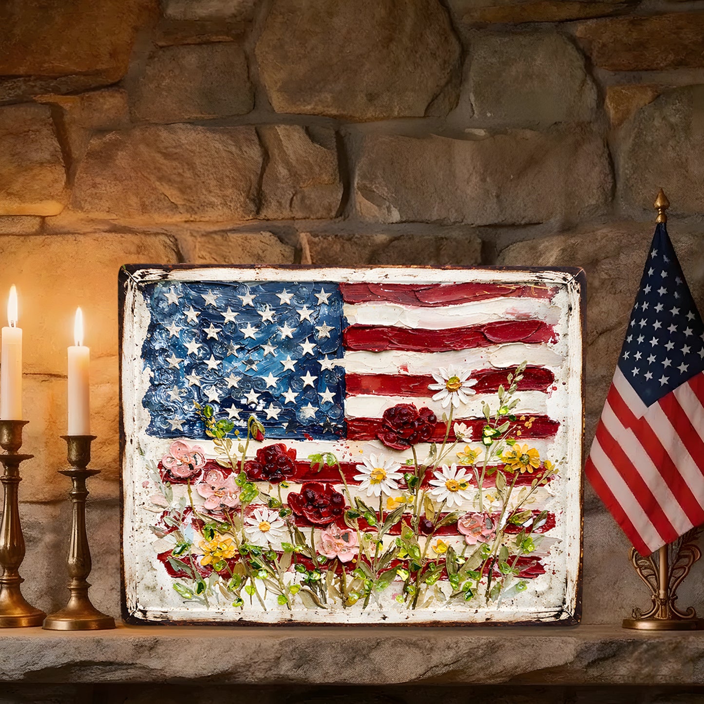 Patriotic Floral Metal Sign - Gift For Home Decor