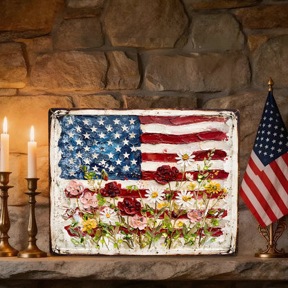 Patriotic Floral Metal Sign - Gift For Home Decor