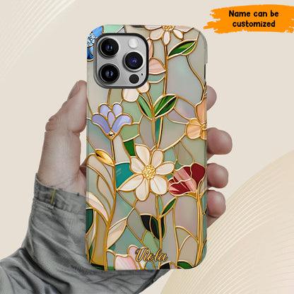 Personalized Wildflower Stained Glass Effect Phone Case