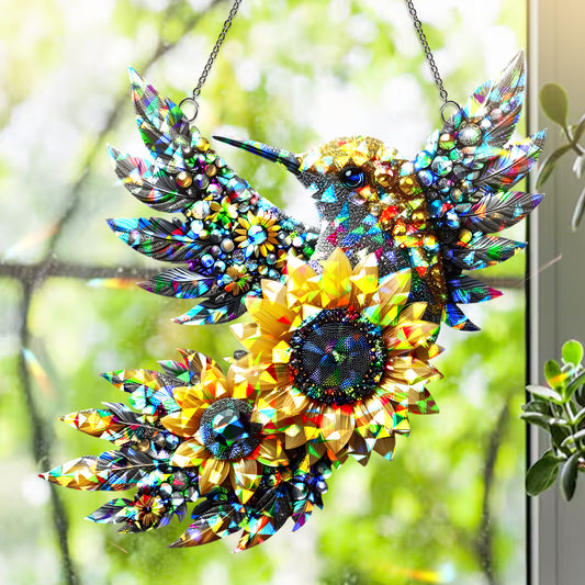 Hummingbird & Sunflower Hologram Suncatcher