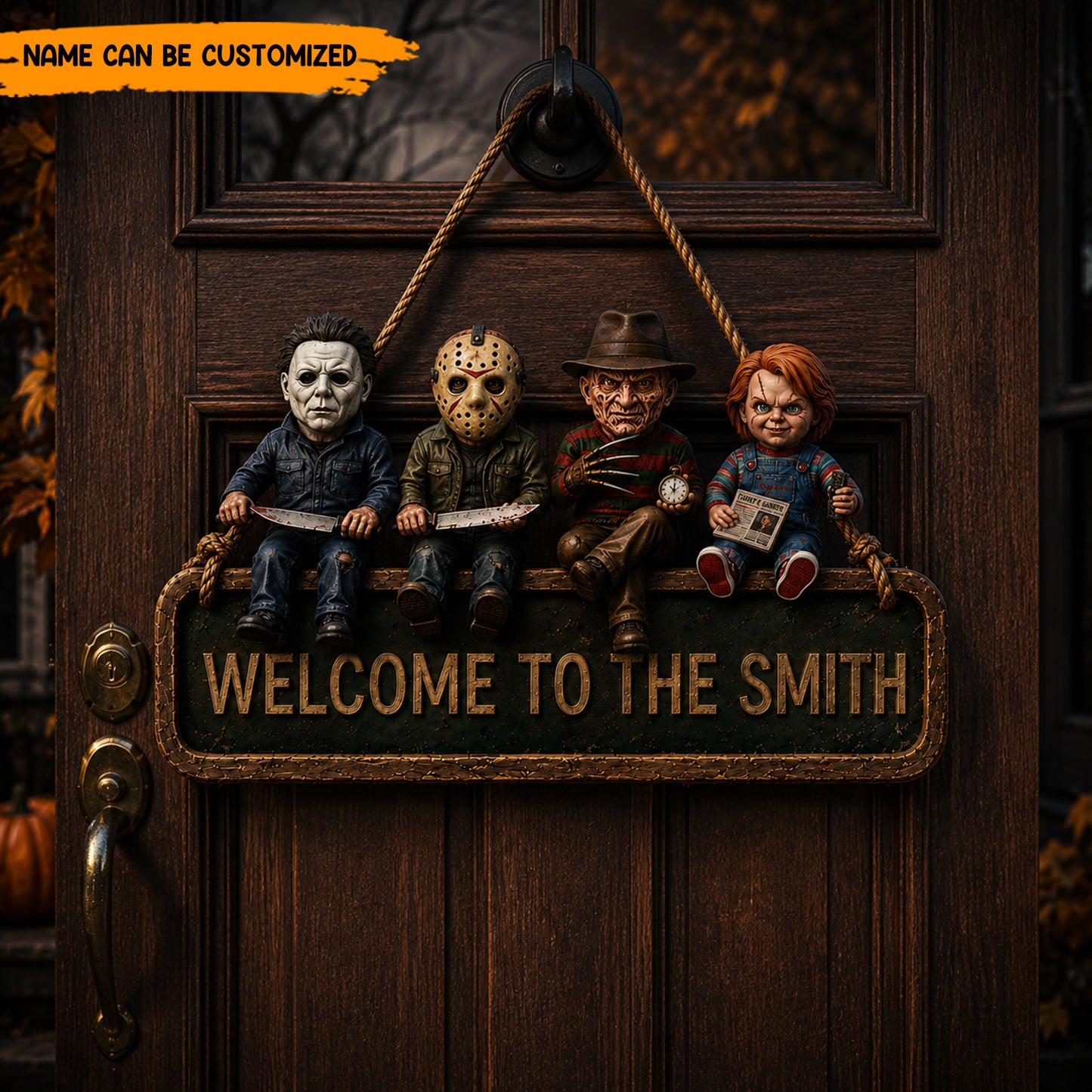 Personalized Horror Icons Welcome Wooden Sign
