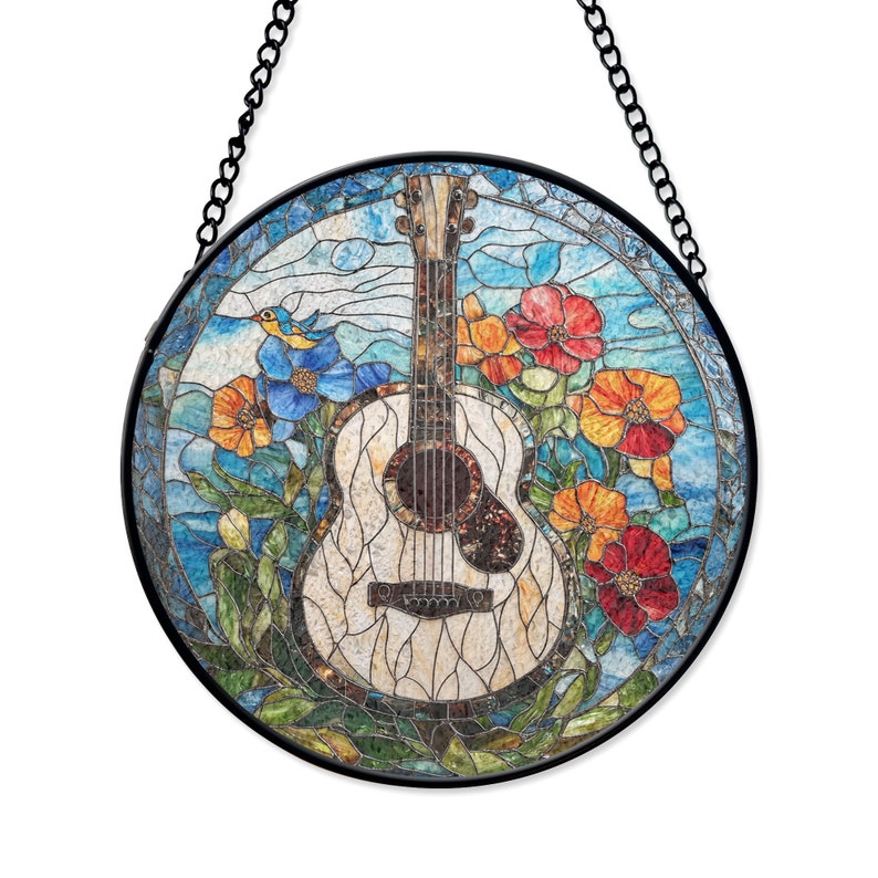 Amazing Guitar Stained Glass Suncatcher