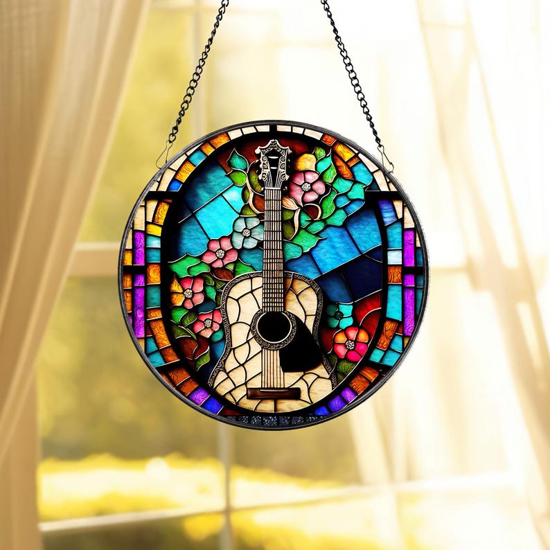 Colorful Guitar Window Hanging Suncatcher