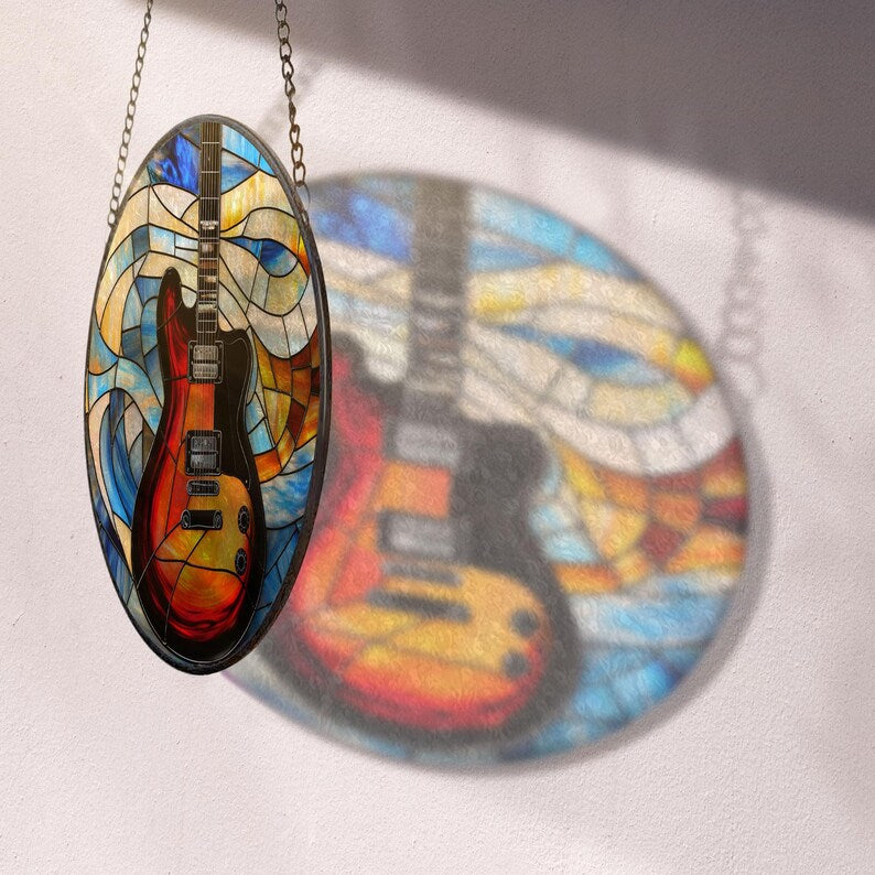 Faux Stained Glass Electric Guitar Suncatcher