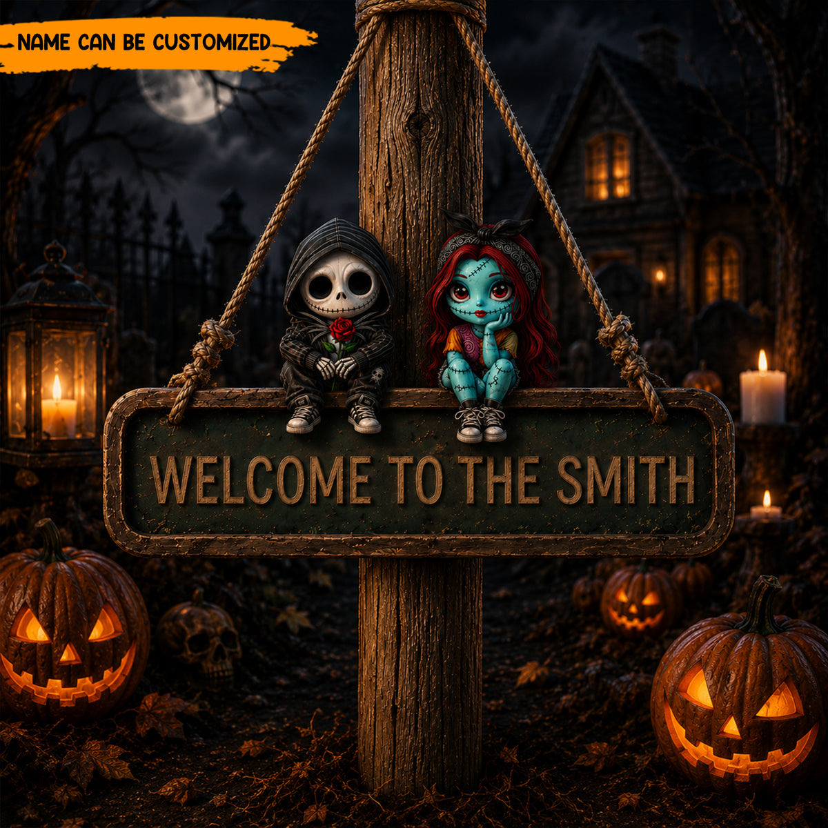 Personalized Halloween Couple Wooden Sign