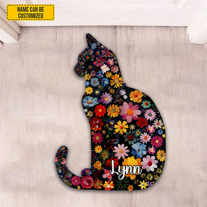 Cat Floral - Personalized Cat Shaped Doormat