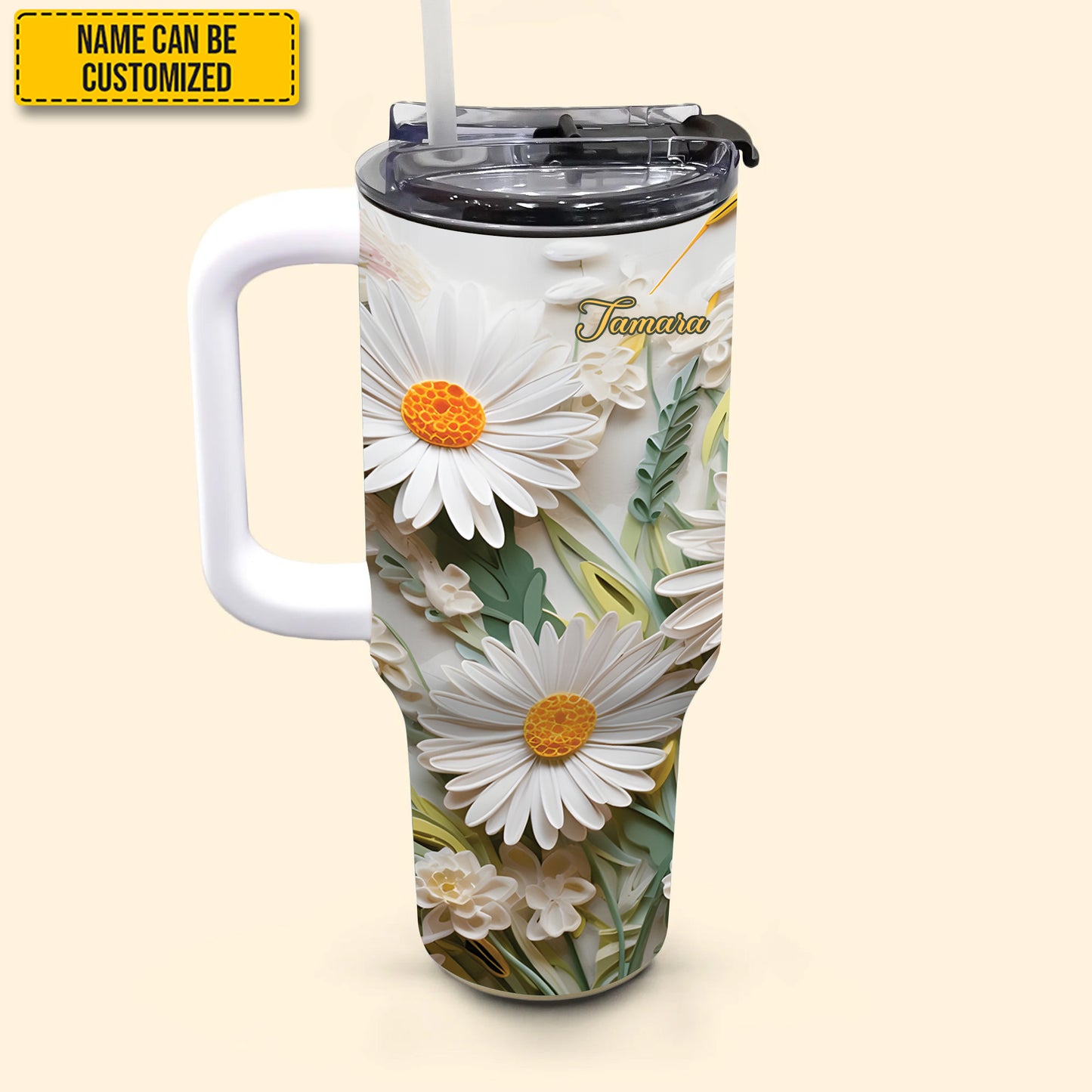 Love Daisy - Personalized Tumbler With Handle 40oz