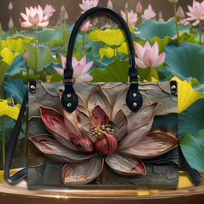 Personalized Lotus Flower Leather Handbag