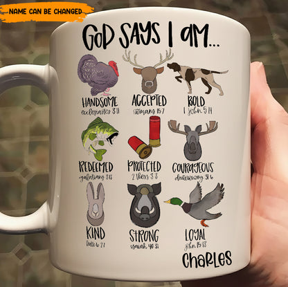 God Says I Am - Personalized Hunting White Mug