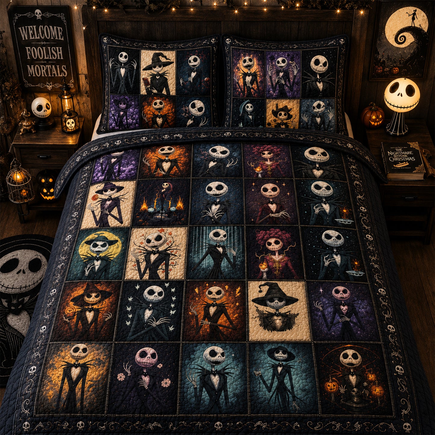 Gothic Skeleton Patchwork Quilted Bedding Set