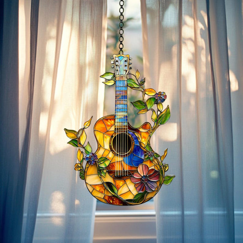 Guitar and Flower ACRYLIC Window Hanging
