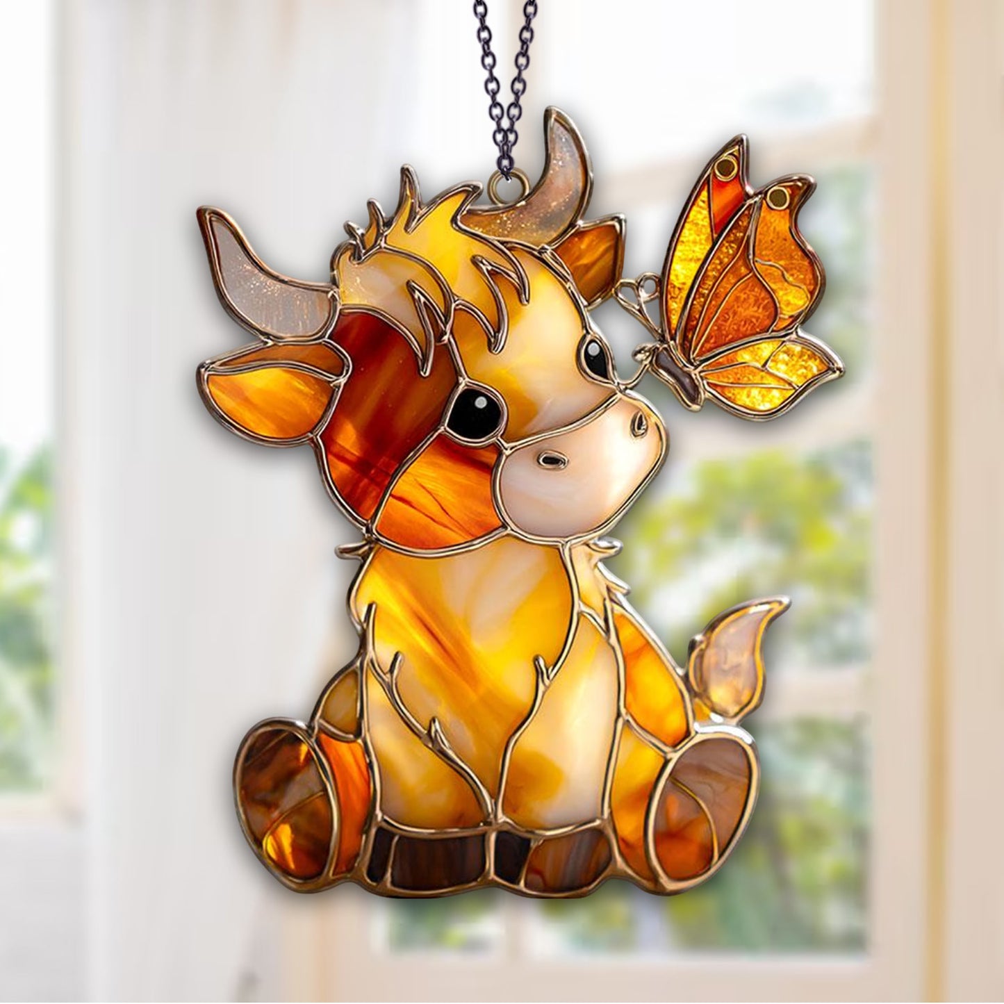 Cow & Butterfly Acrylic Window Suncatcher