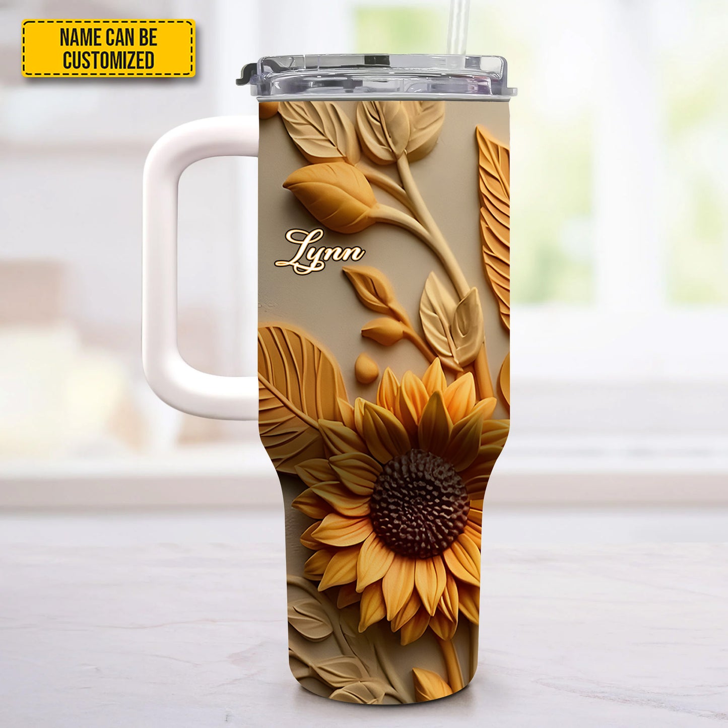 Love Sunflower - Personalized Tumbler With Handle 40oz