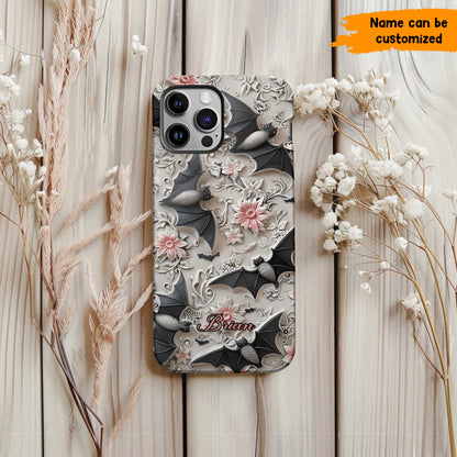 Midnight Garden – Personalized Bat & Floral Phone Case