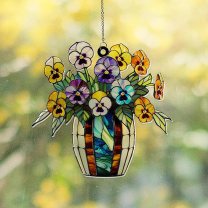 Pansy Flowers Acrylic Window Hanging