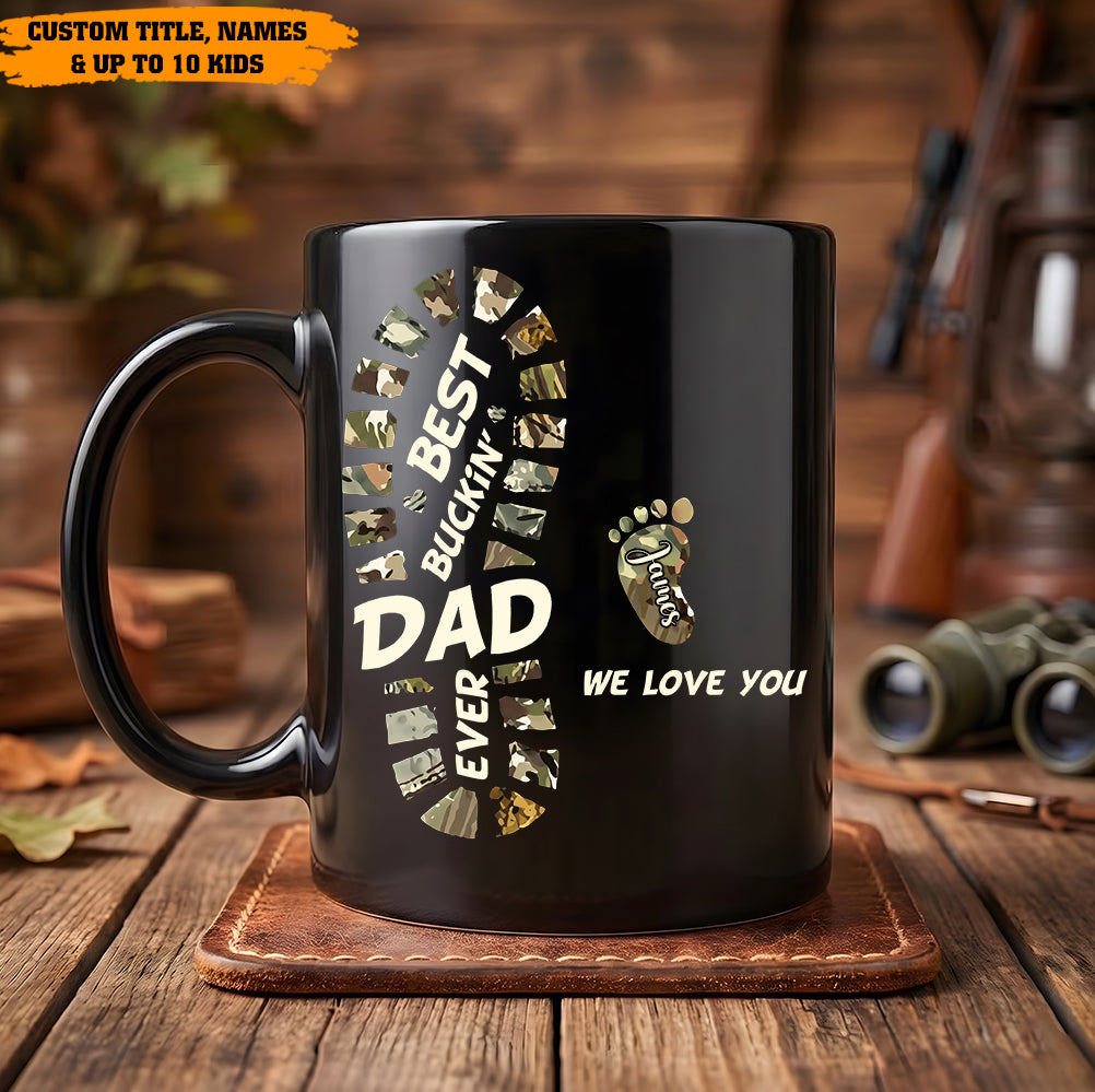 Best Buckin’ Dad Ever – Personalized Family Footprint Black Mug