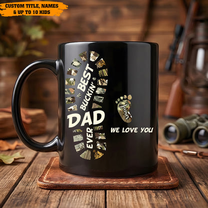 Best Buckin’ Dad Ever – Personalized Family Footprint Black Mug