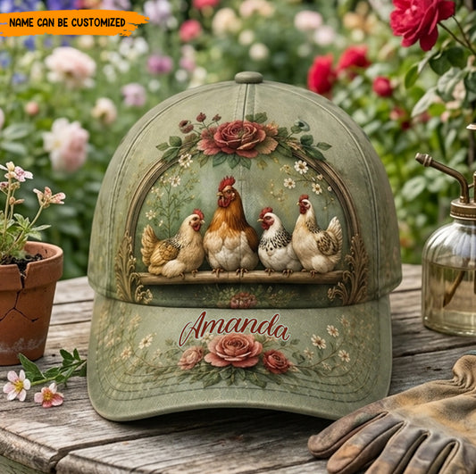 Personalized Chicken Floral Classic Cap