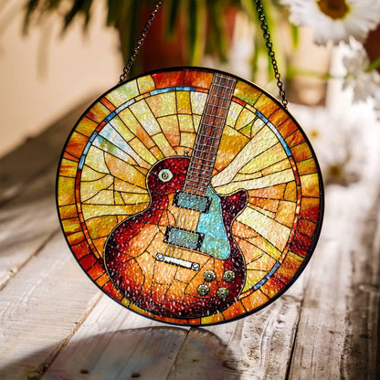 Guitar Stained Glass Sun Catcher Electric Guitar Light Catcher