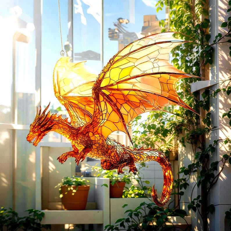 Fantasy Fire Dragon Acrylic Window Hanging