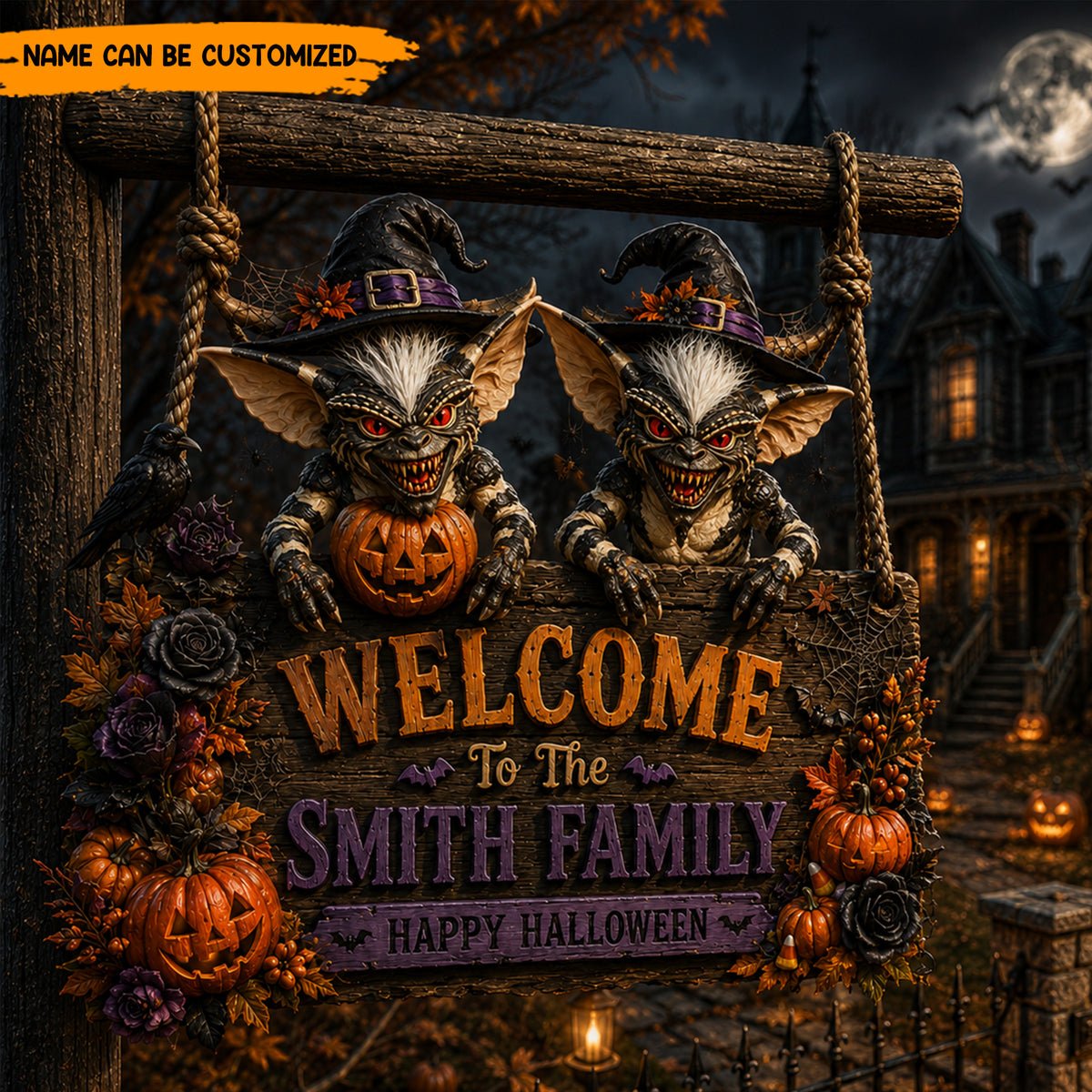 Personalized Halloween Family Welcome Wooden Sign