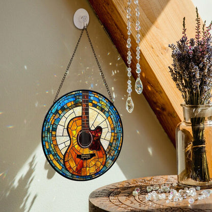 Guitar Faux Stained Glass Suncatcher