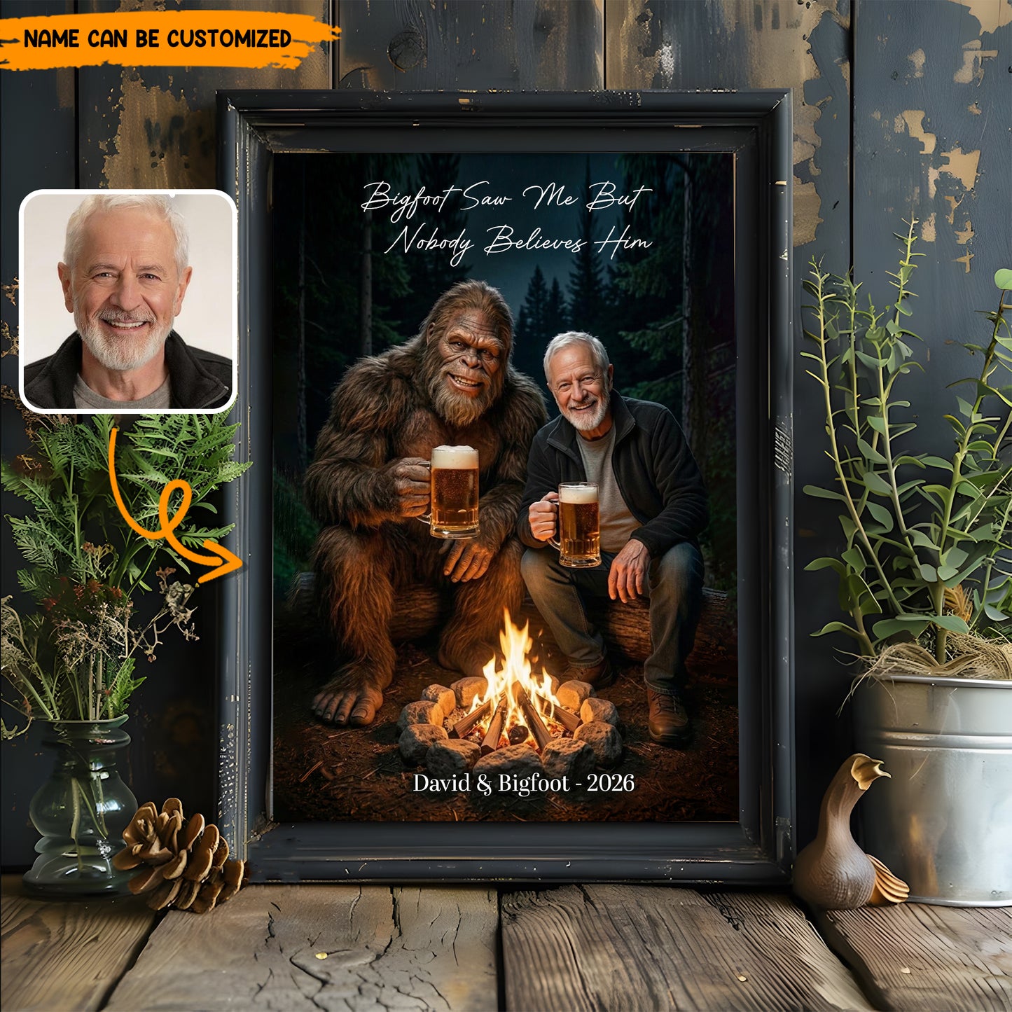 Bigfoot Saw Me But Nobody Believes Him - Personalized Campfire Beer Poster Canvas