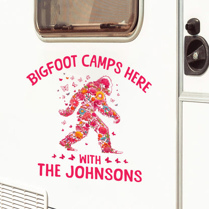 Bigfoot Camps Here - Personalized Bigfoot Decal