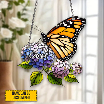Personalized Monarch Butterfly Lavender Flowers Window Hanging Acrylic