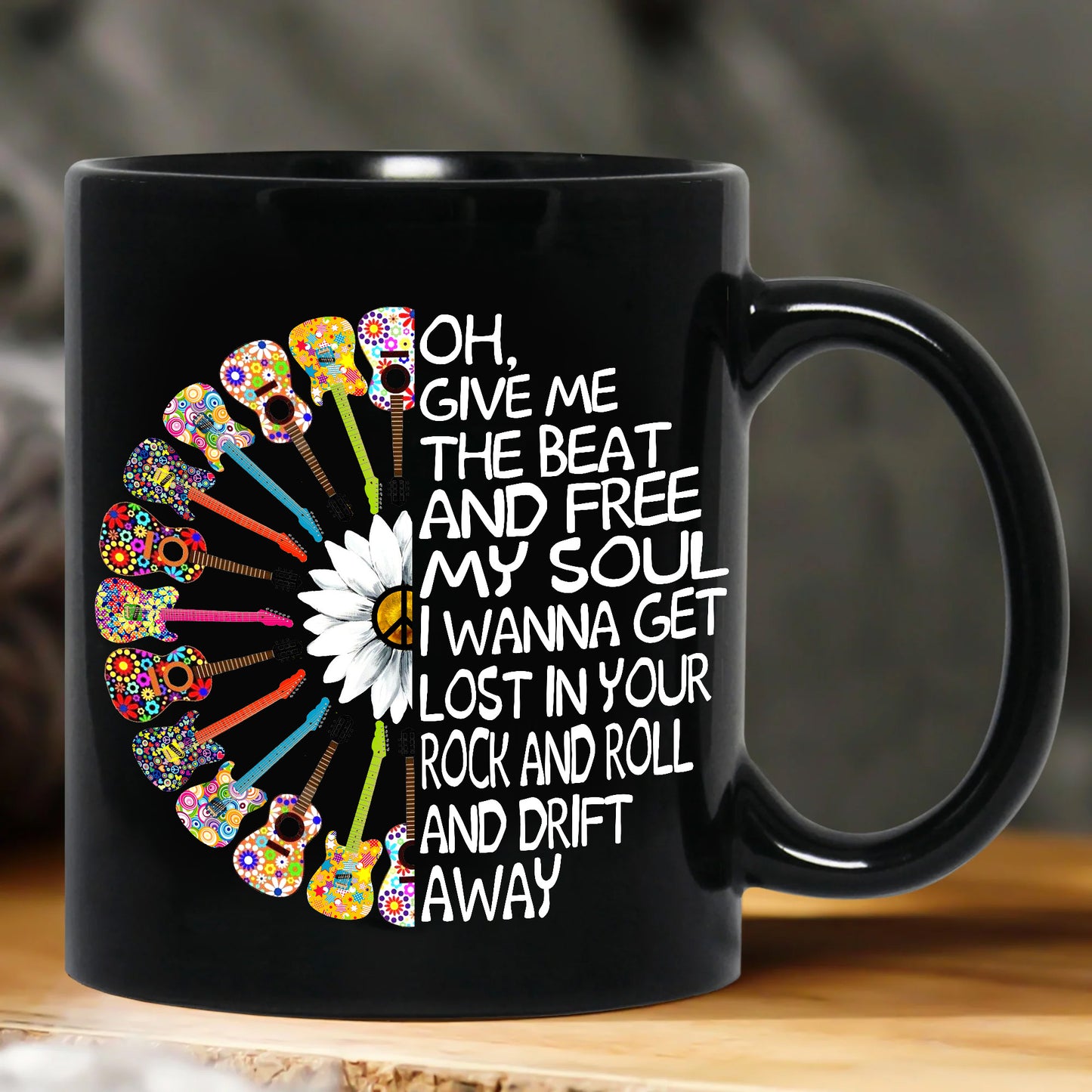 Give Me The Beat - Hippie Guitar Black Mug