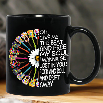Give Me The Beat - Hippie Guitar Black Mug