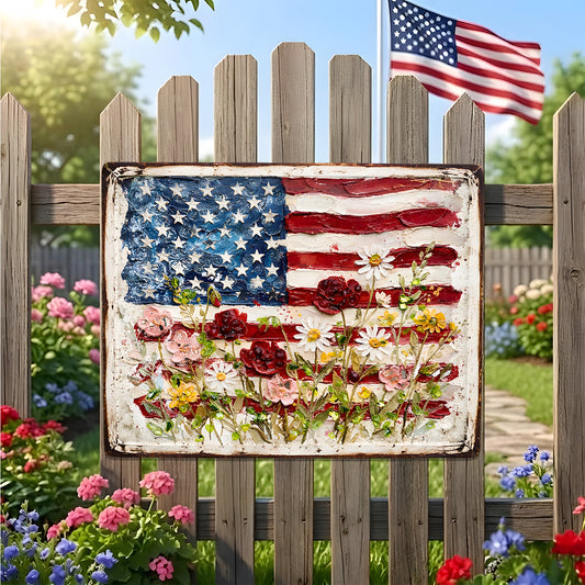 Patriotic Floral Metal Sign - Gift For Home Decor