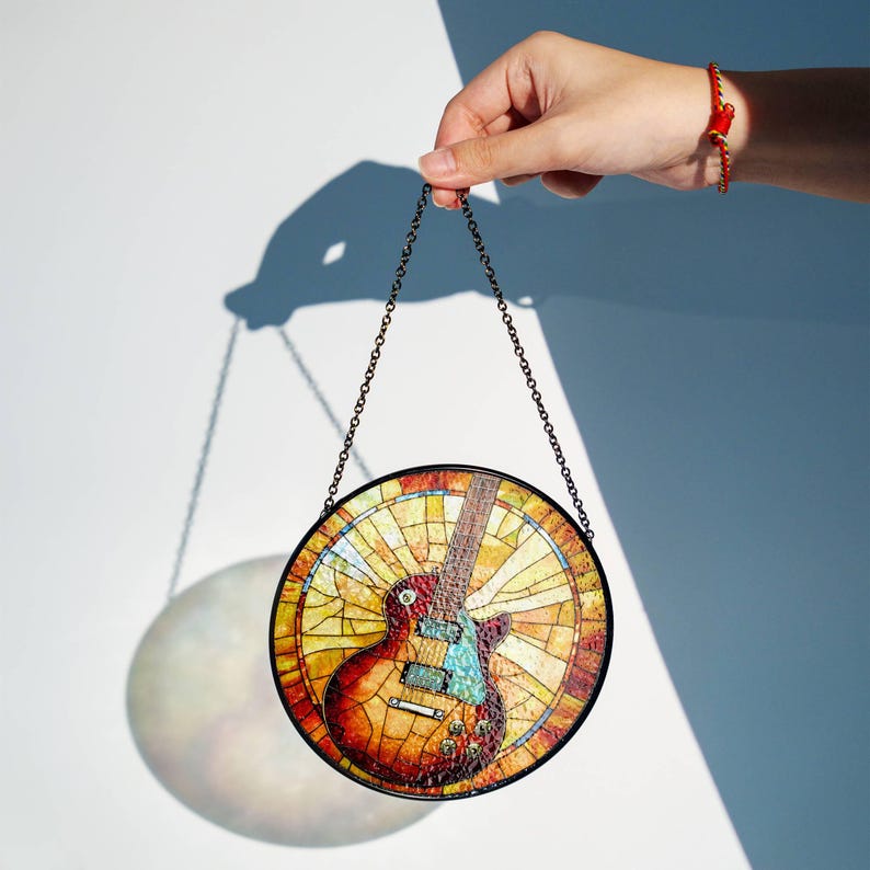 Guitar Stained Glass Sun Catcher Electric Guitar Light Catcher