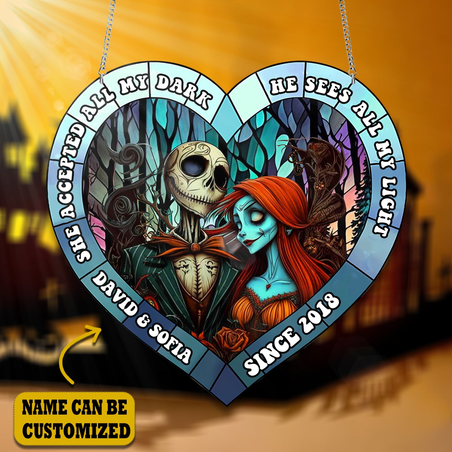 Cute Skull Couple Acrylic Window, Couple Acrylic Window Hanging