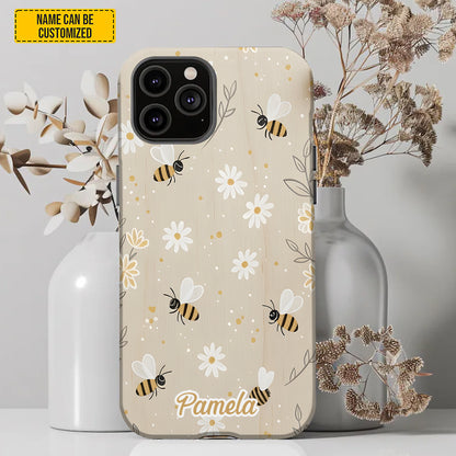 Beige Bee and Daisy Floral - Personalized Phone Case