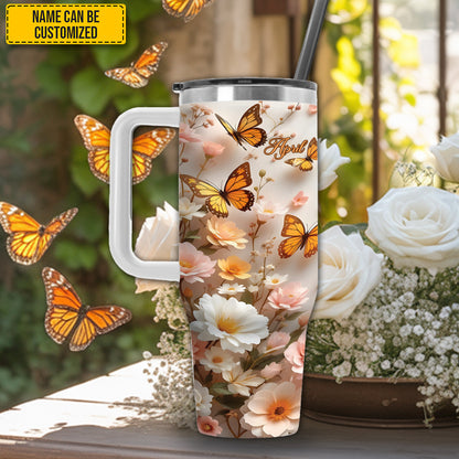 Flowers With Butterfly - Personalized Tumbler With Handle 40oz