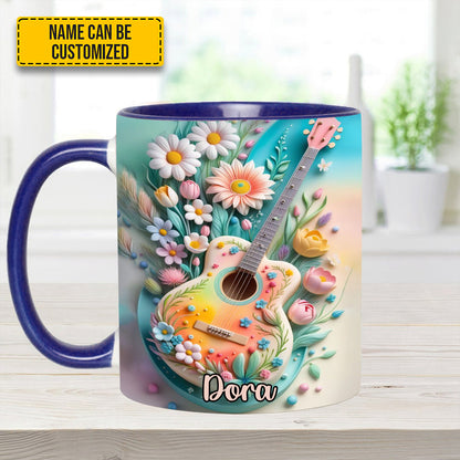 Guitar Floral - Personalized Guitar Accent Mug