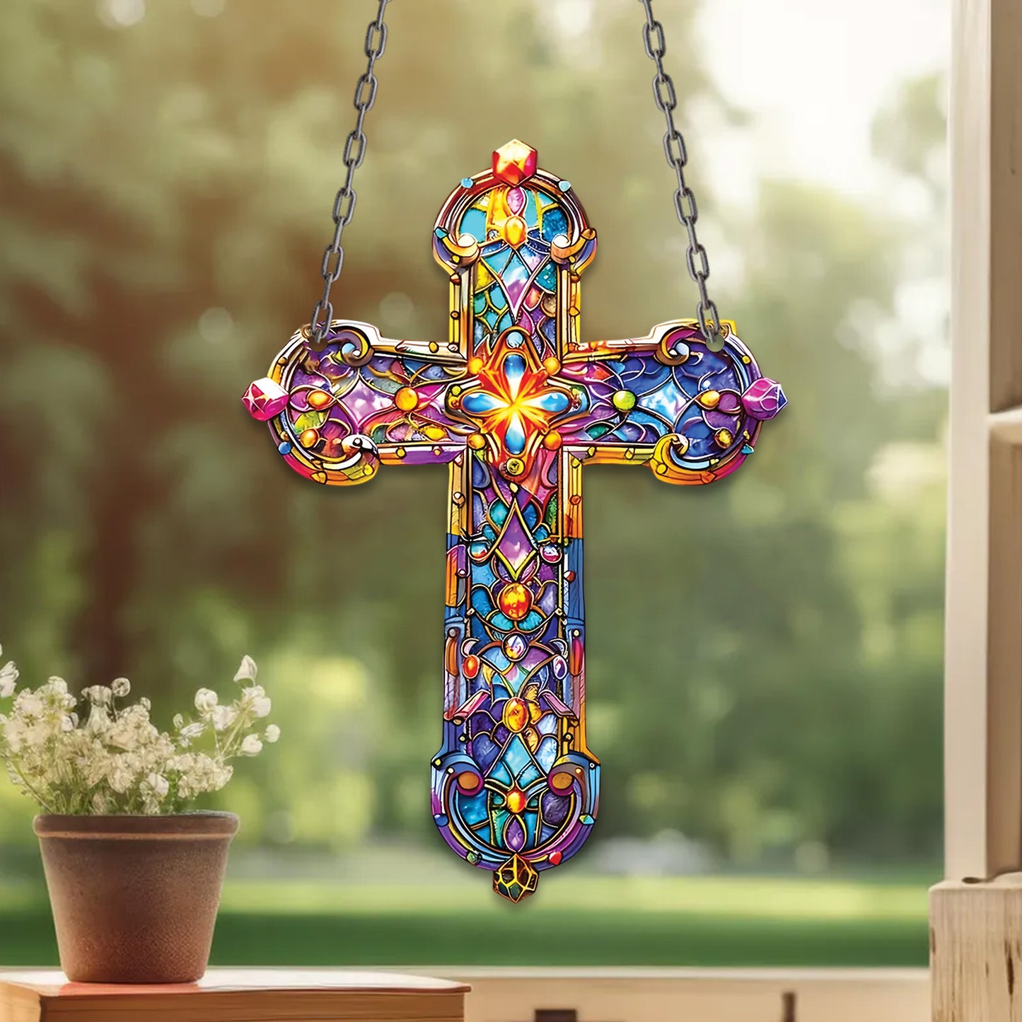 Radiant Cross Acrylic Window Hanging
