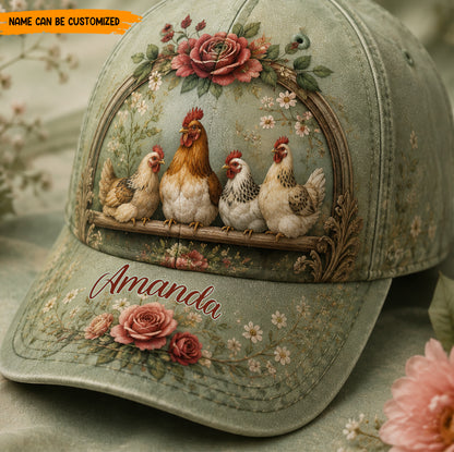 Personalized Chicken Floral Classic Cap