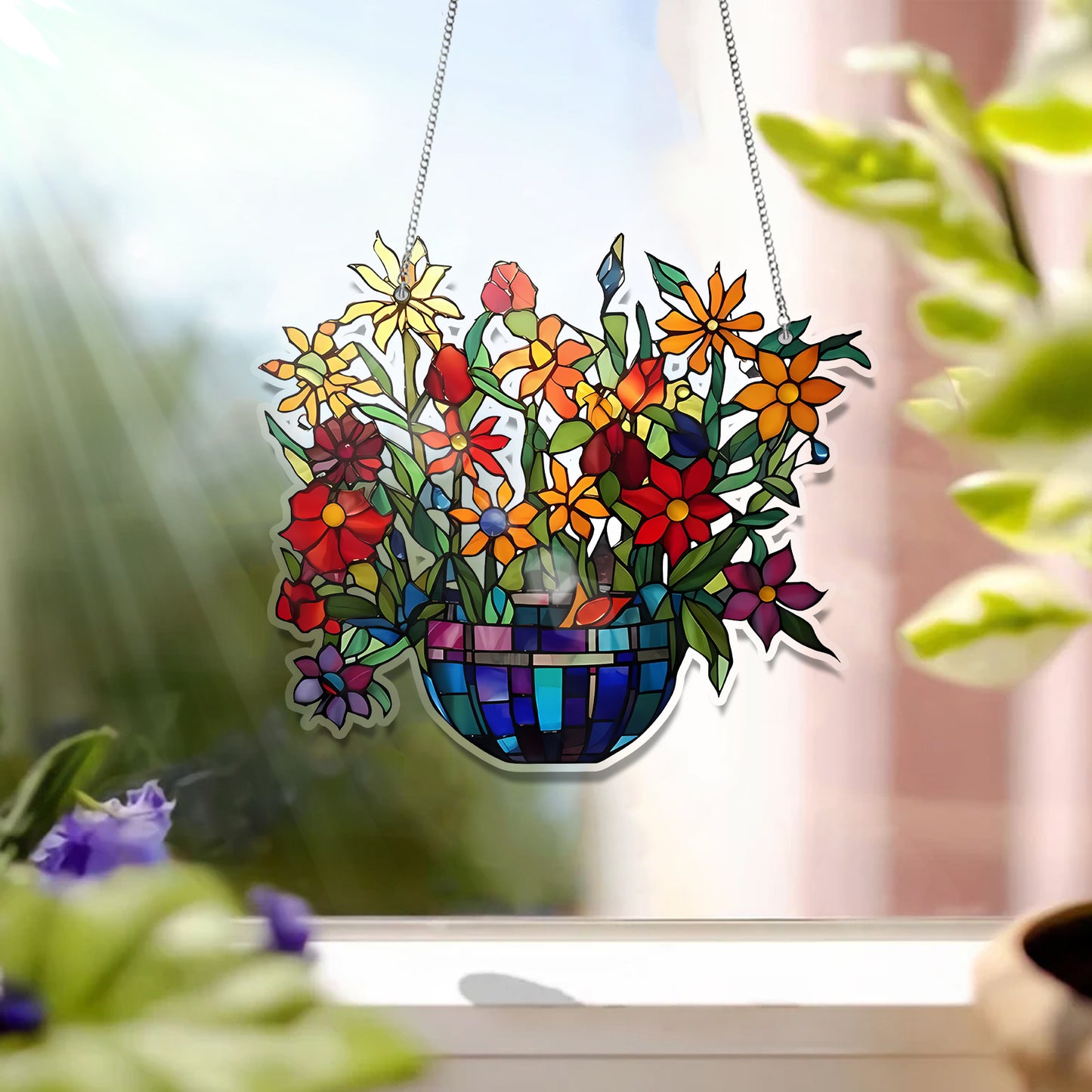 Colorful Flowers Acrylic Window Hanging