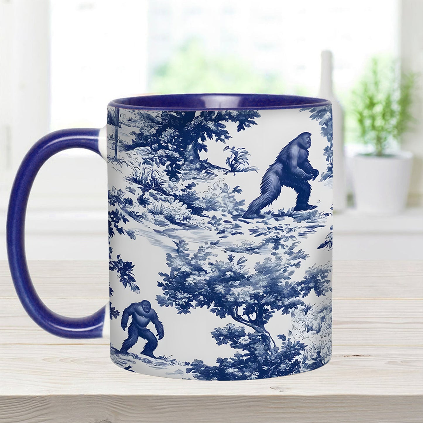 Bigfoot Sasquatch Print Forest Toile Funny Accent Mug
