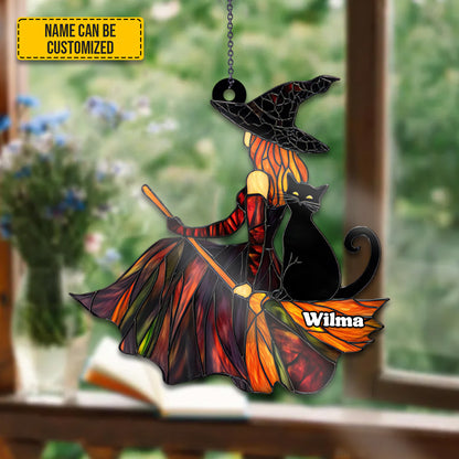 Beautiful Witch With Black Cat - Personalized Witch Acrylic Window