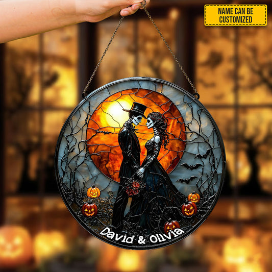 Couple Skull Suncatcher - Personalized Couple Stained Glass Suncatcher