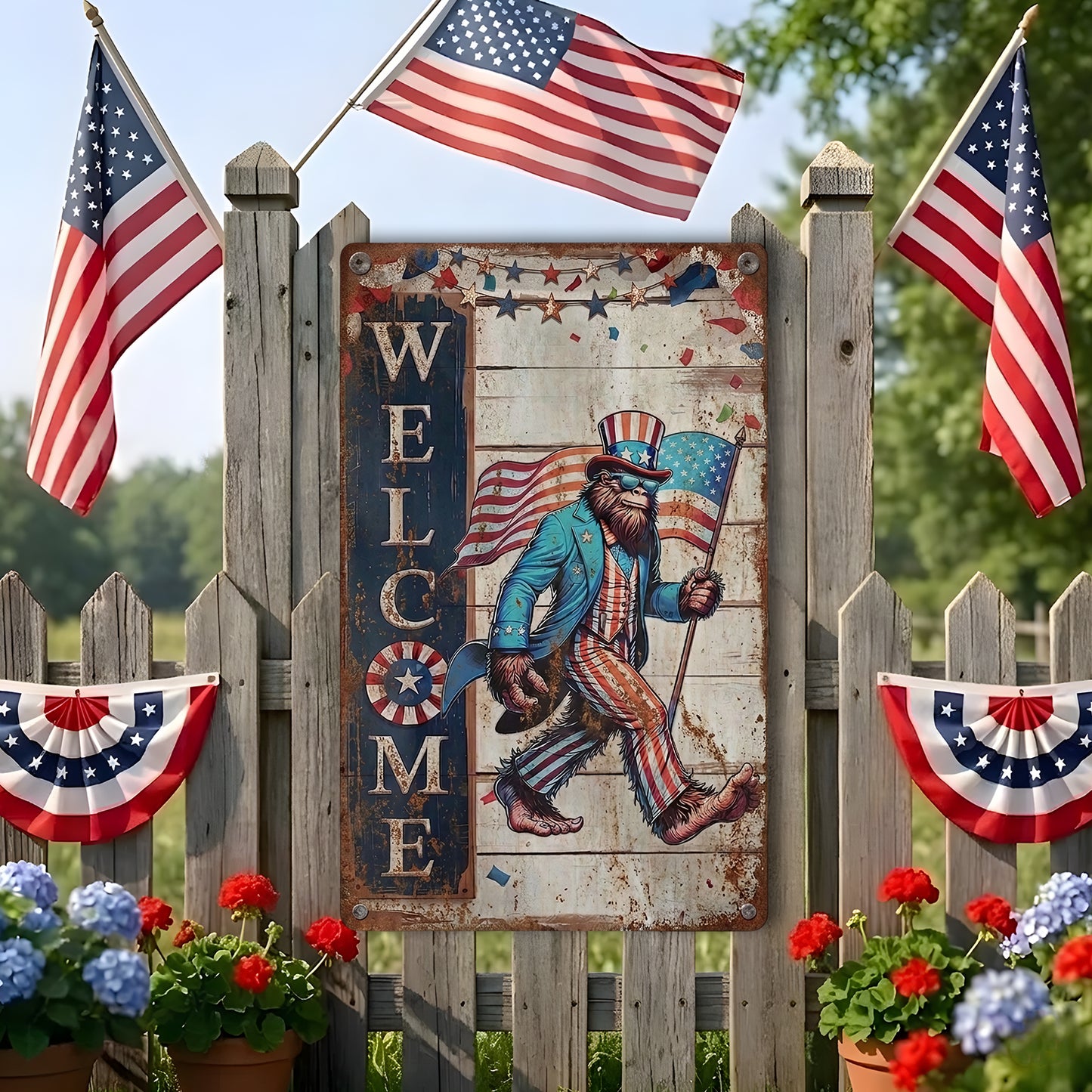 Bigfoot Patriotic USA Celebrating 250 Years of American Metal Sign