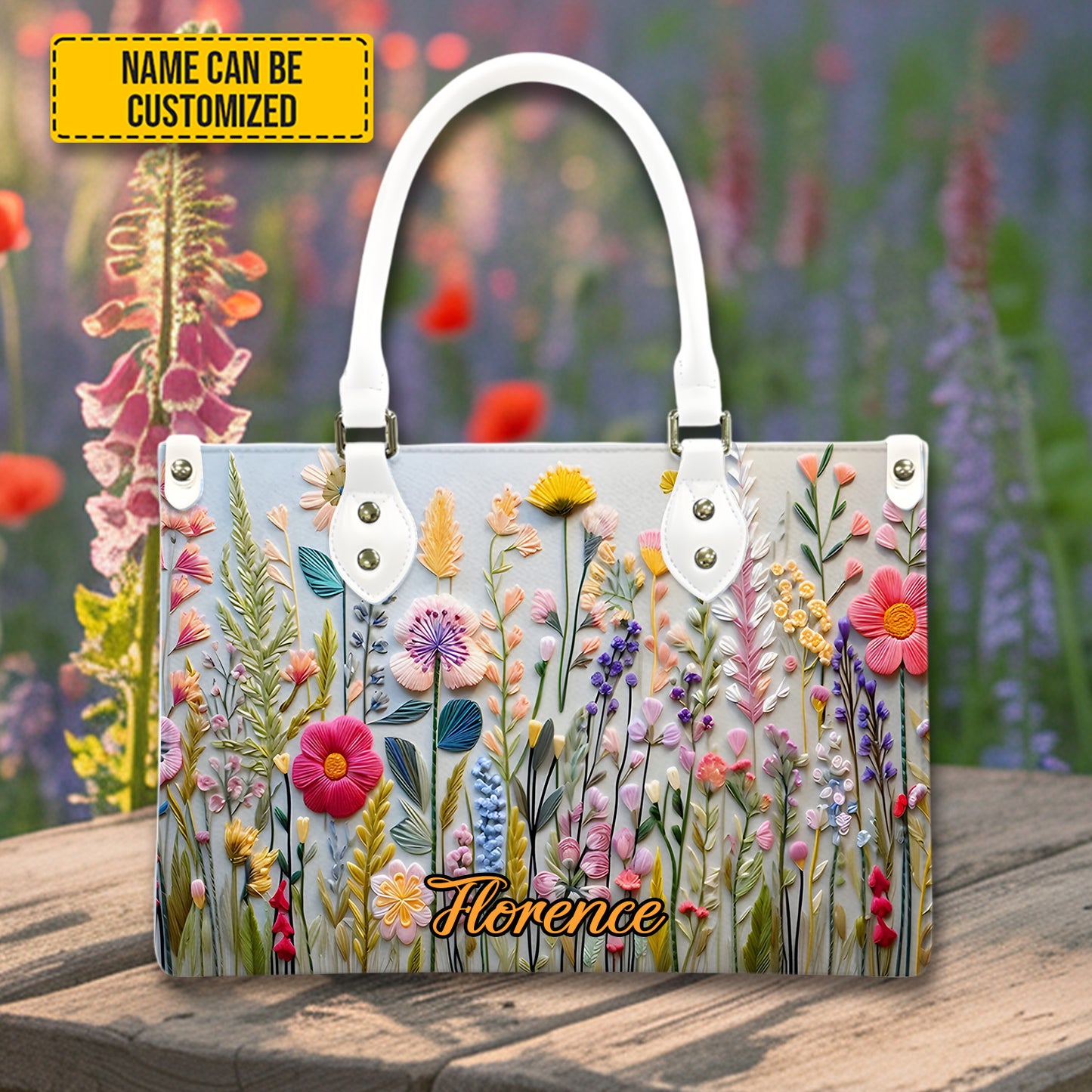 Personalized Floral Leather Handbag